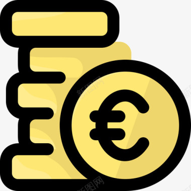欧元硬币货币92线形颜色图标