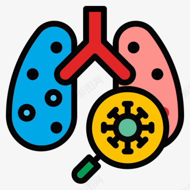 肺冠状病毒62线状颜色图标图标