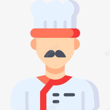 厨师工作和职业化身8扁平图标