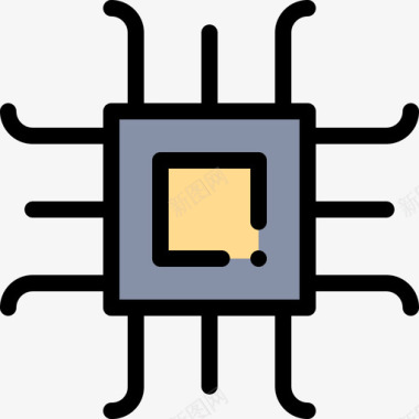 微芯片工业过程55线性彩色图标