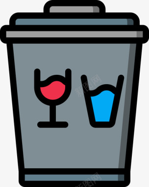 玻璃箱垃圾桶7线性颜色图标