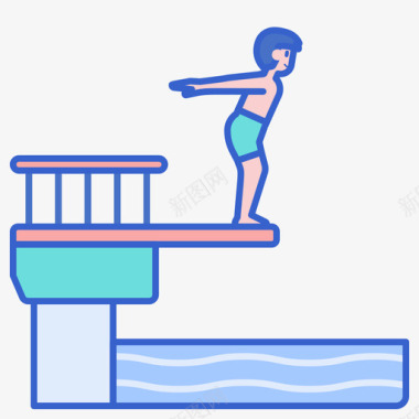 跳水板水上运动2线颜色图标