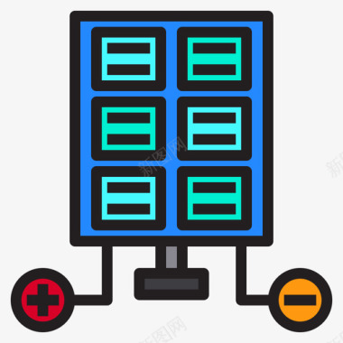 太阳能电池板太阳能5线性颜色图标