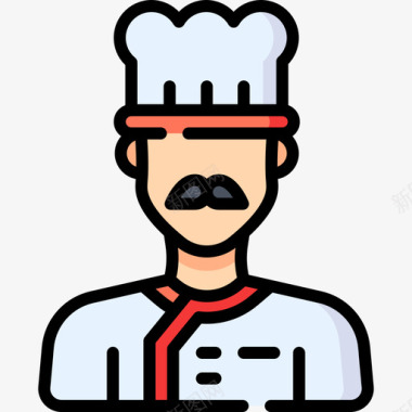 厨师工作和职业化身7线性颜色图标