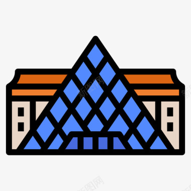 卢浮宫金字塔36号地标线性颜色图标