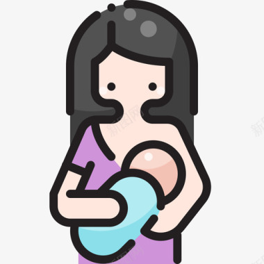 母乳喂养婴儿淋浴45线性颜色图标