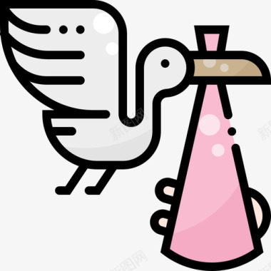 鸟鹳婴儿淋浴45线性颜色图标