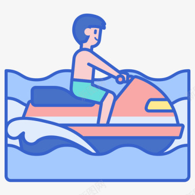 摩托艇水上运动2线性颜色图标