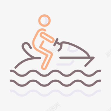 摩托艇水上运动3线条颜色图标