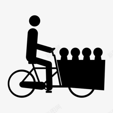 黑色载货自行车与儿童带人图标