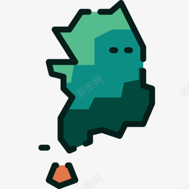 韩国地图3线颜色图标