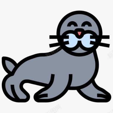 海豹动物36线形颜色图标