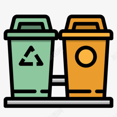 垃圾桶公共服务8线性颜色图标