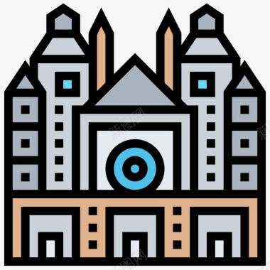 布尔戈斯大教堂地标49线性颜色图标