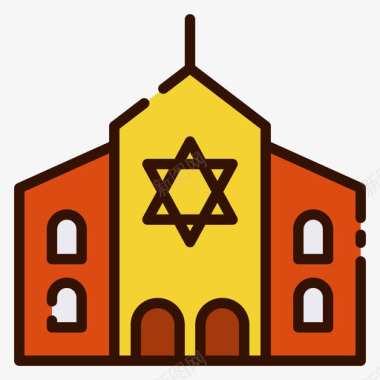 犹太教堂精神的30线性颜色图标