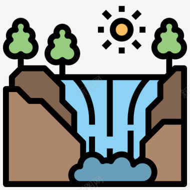 瀑布冒险旅行7线性颜色图标