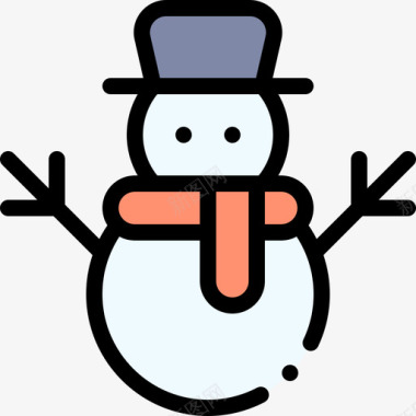 雪人冬季旅行21线性颜色图标