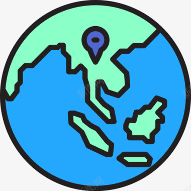 亚洲地理44线性颜色图标