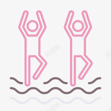同步游泳水上运动3线颜色图标