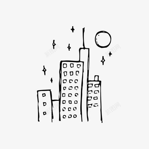城市建筑手绘svg_新图网 https://ixintu.com 城市 建筑 手绘 夜晚 城镇 素描