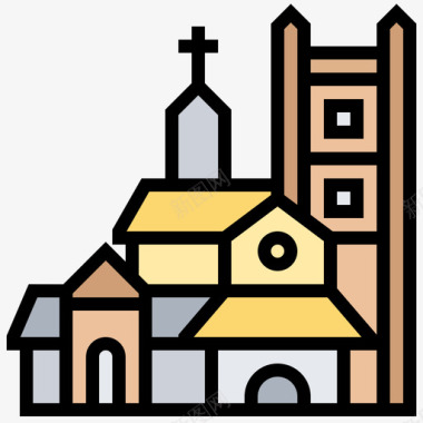 圣西蒙和海伦娜教堂地标55线性颜色图标