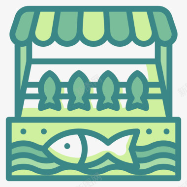 鱼市场商店和商店3双色调图标