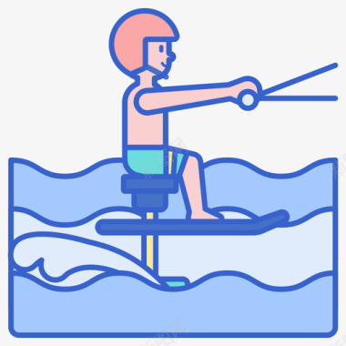 水翼艇水上运动2线性颜色图标
