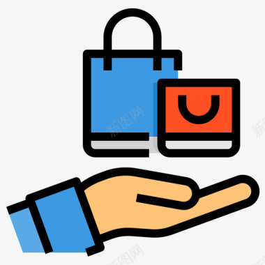 购物袋购物和电子商务24线性颜色图标