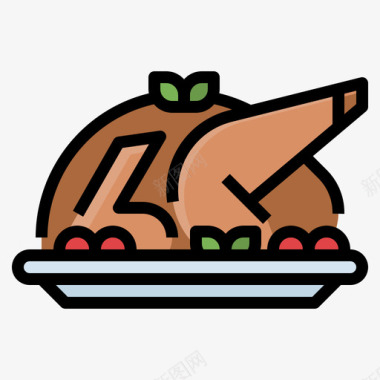 鸡肉庆祝50线形颜色图标