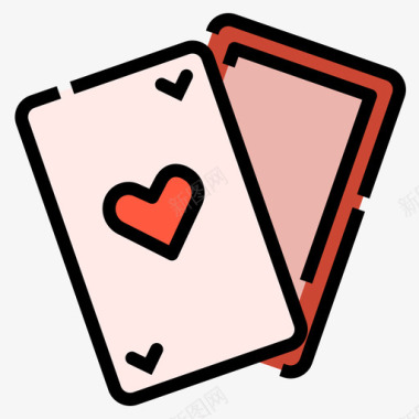 扑克牌浪漫爱情9线性颜色图标