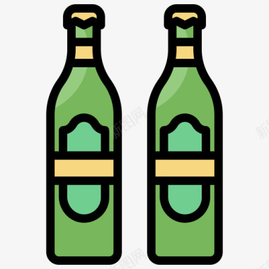 啤酒瓶78号酒吧线性颜色图标