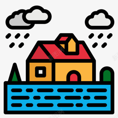 洪水自然灾害45线颜色图标