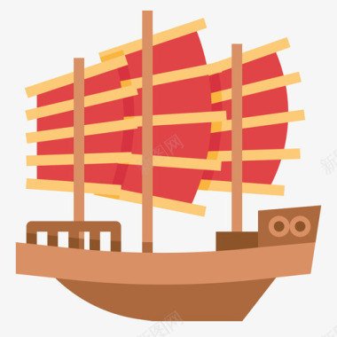帆船中国86号扁平图标