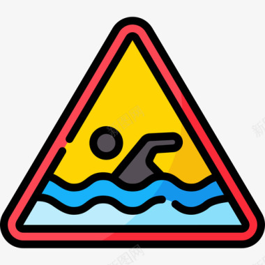 游泳警戒和警告4线性颜色图标
