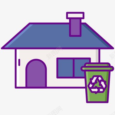 垃圾桶回收中心2线性颜色图标