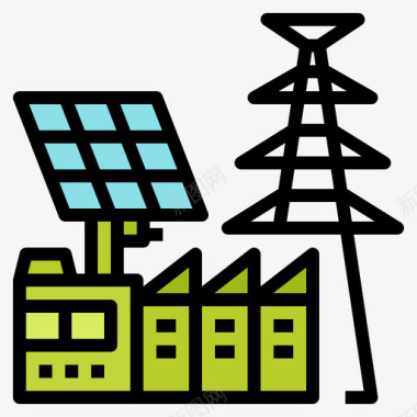 发电厂可再生能源36线性颜色图标