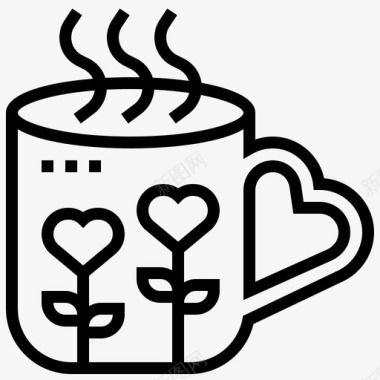 咖啡杯情人节18号直线型图标