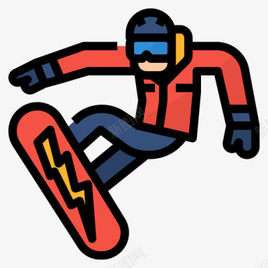 滑雪板极限运动4线性颜色图标