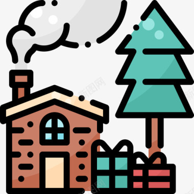 房子圣诞老人1线性颜色图标