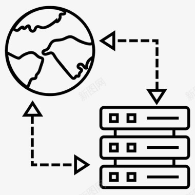 全球数据连接全球数据访问线全球数据访问向量集图标