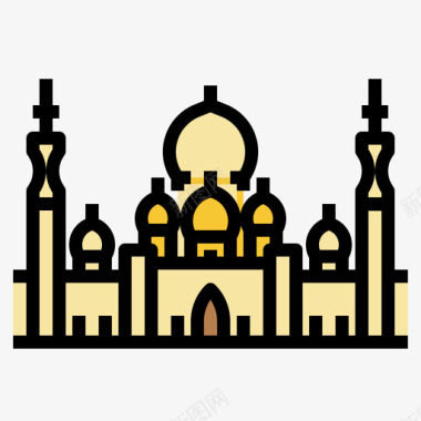 大清真寺地标44线性颜色图标