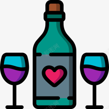 葡萄酒情人节102线性颜色图标