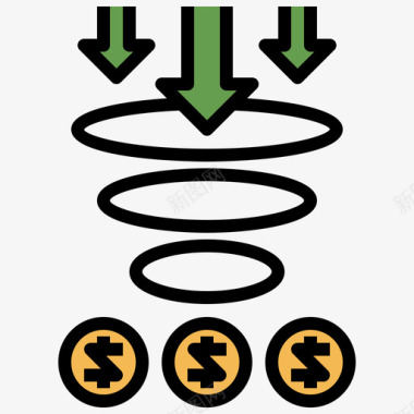 漏斗商业和营销线性颜色图标