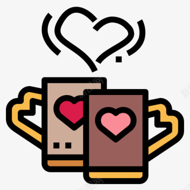咖啡爱情和情人节6线性颜色图标