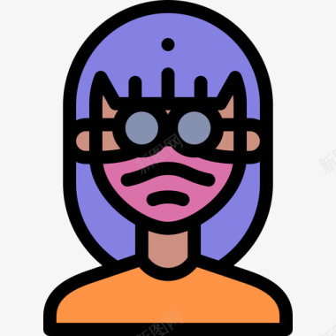女孩头像带医用面具1线性颜色图标