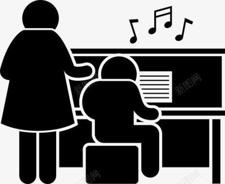 钢琴与音乐课课堂学习图标