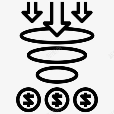 漏斗商业和营销3线性图标