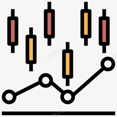 股票区块链和金融科技线性颜色图标