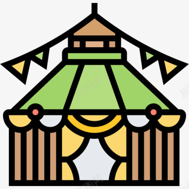 帐篷马戏团元素7线性颜色图标