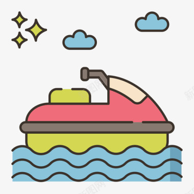 摩托艇热带56线形颜色图标